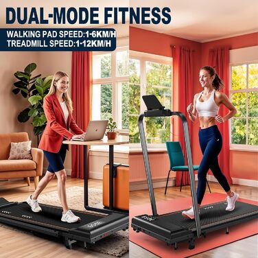 Бігова доріжка VOWVIT для дому, складаний: кут нахилу 7%, потужність 2.5 PS, максимальне навантаження 120 кг, швидкість 1-12 км/год