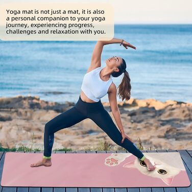 Йога мат Haquno Extra dicke 6 мм – неслизька тренувальна килимок для HIIT, Pilates та домашніх тренувань з безкоштовним ремінцем для перенесення, чорний (рожевий кіт)