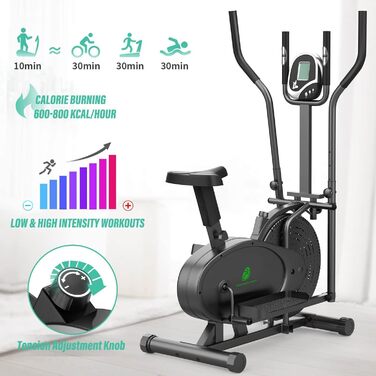 Еліптичний тренажер Neezee Crosstrainer Pro 2-в-1 з магнітним опором, сидінням та LCD-дисплеєм. До 120 кг, чорний