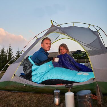 Спальник ForestDawn 32/15°F Down (пух) для екстремальних умов, дорослий, 550/650 Fill Power, 4 сезони, походи, кемпінг, блакитний