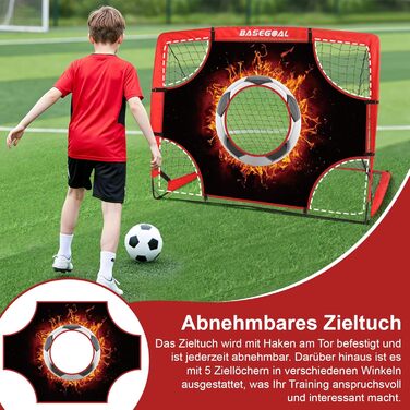 Набір для тренування футболу Kinder 3 в 1 з мішенню, ціллю та сумкою, складані воріта для занять в приміщенні, на вулиці та в саду - 120x90x90 см (Червоний+Тренер)