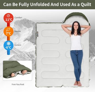 Сплячий мішок Naturehike з капюшоном, ковдровий спальник для кемпінгу, легкий та зручний, ідеальний для відпочинку на природі та подорожей, армійного кольору (7~11°C)