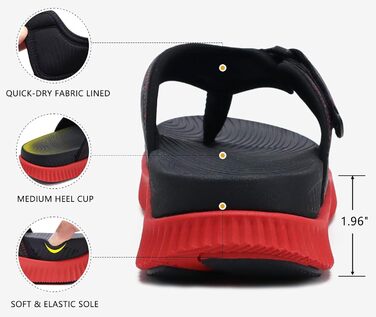 Чоловічі шльопанці KuaiLu для відновлення та ходьби, ортопедичні, спортивні, з товстою підошвою, комфортні, з підтримкою склепіння стопи, чорно-червоні, 46 EU