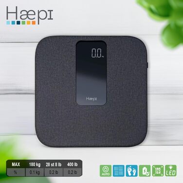 Електронні ваги для людей Haepi з ультрам'якого льону, велика платформа, великий дисплей, точні, до 180 кг