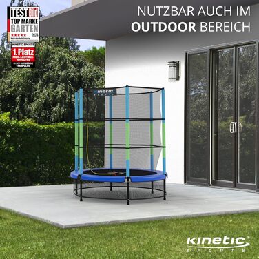 Дитячий батут KINETIC SPORTS 140 см з гумовою підвіскою, захисною сіткою на блискавці, м'яким бортиком і сіткою для підлоги – іграшковий батут для дому