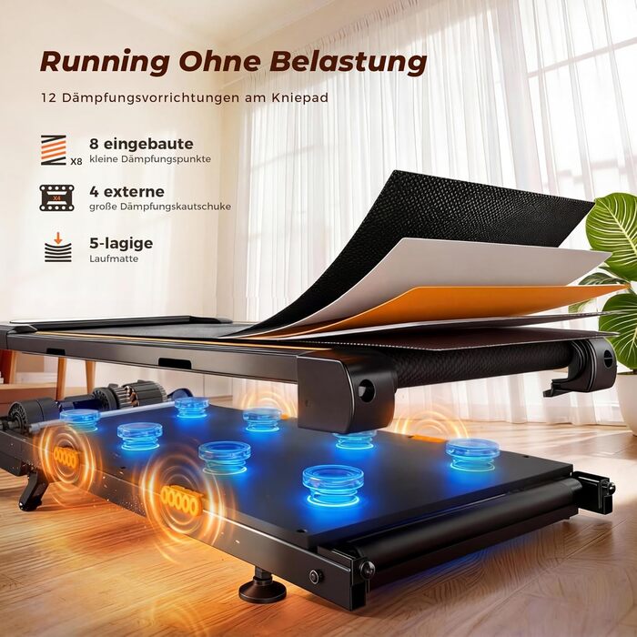 Walking Pad з регулюванням нахилу 12%, амортизація, біговий стіл з розумним додатком, двигун 2.5PS, для дому та офісу, пульт дистанційного керування та LED дисплей, 180 кг, автоматичний нахил та додаток