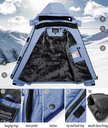 TACVASEN Жіноча перехідна куртка, тепла зимова куртка, вільна куртка для походів, гірськолижна куртка з водонепроникним блискавкою, S, світло-блакитна