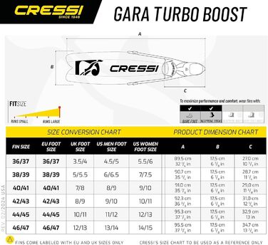 Ласти CRESSI Gara Turbo Boost - інноваційні ласти з закритою п'яткою для фрідайвінгу, апное та підводного рибальства. Розмір EU 40/41 (UK 7/8), чорний