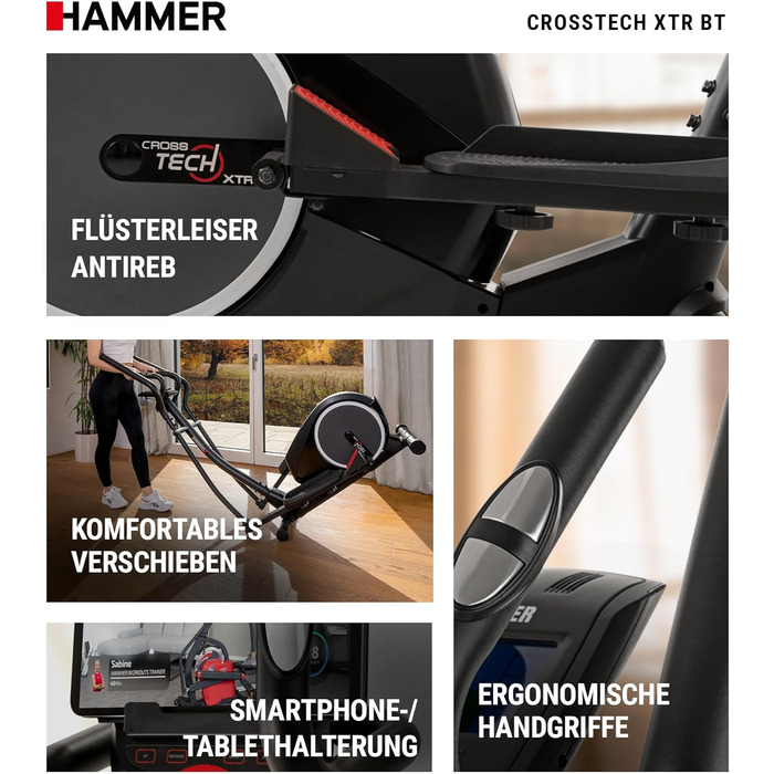 Еліптичний тренажер HAMMER Crosstech XTR BT з Glute Shaper та світлоіндикатором навантаження, 21 програма