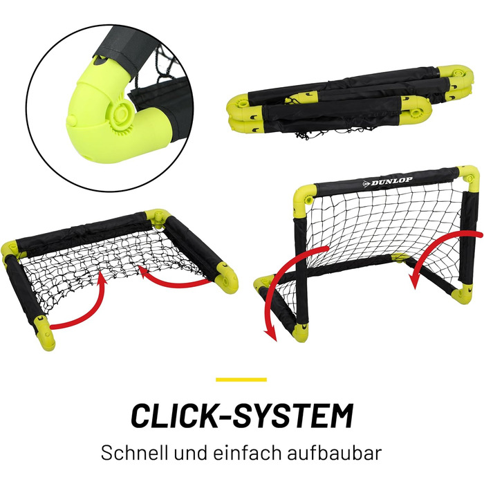 Ворота для футболу Dunlop - складані, чорно-жовті, 50x44x44 см - для гри в саду та в приміщенні