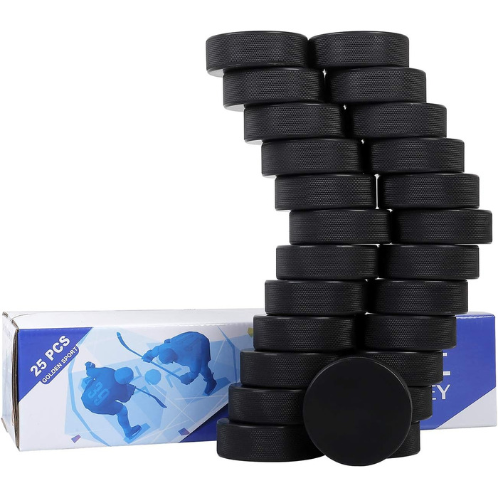 Керлінг-шарків Golden Sport, 25 шт., офіційні розміри, для тренувань та класичного хокею, діаметр 7,6 см, товщина 2,5 см, 170 г, чорний