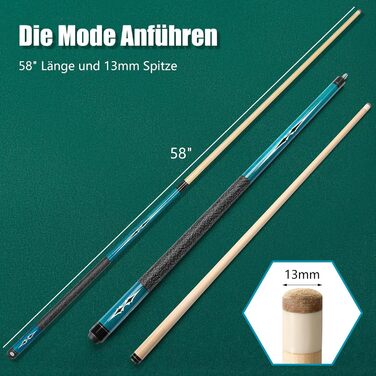 Більярдний кий Pool Queue 58 дюймів з канадського клена, 13 мм наконечник, для професійних гравців, 1/2 Maple, 18oz (блакитний)