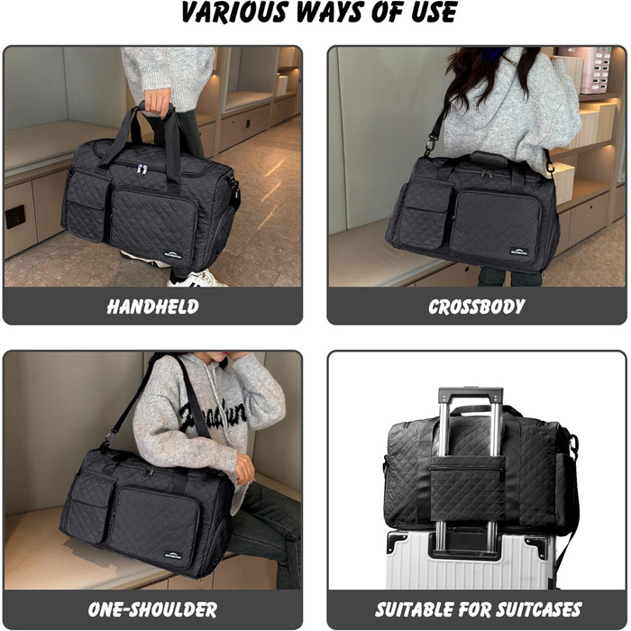 Спортивна сумка для подорожей з відділенням для взуття та вологих речей, водонепроникна сумка-вікенд для йоги, плавання та залу, унісекс (Чорна)