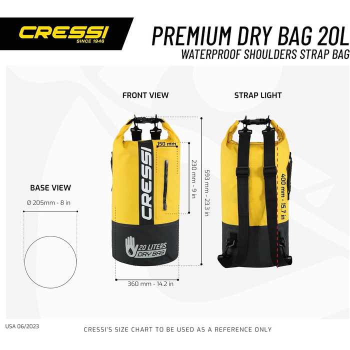 Водонепроникний мішок CRESSI Unisex 20L (20 літрів) – преміум якість, чорний/жовтий, двоколірний