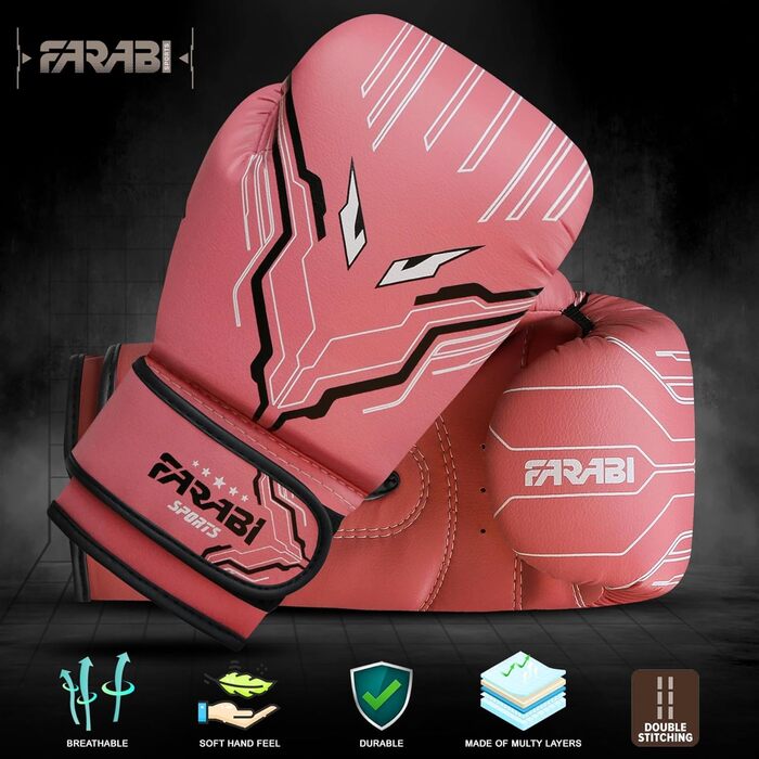 Дитячі боксерські рукавички Farabi Sports 6oz рожеві для хлопчиків і дівчаток, для боксу, MMA, муай-тай, тренувань та боксерського мішка, вік 5–10 років