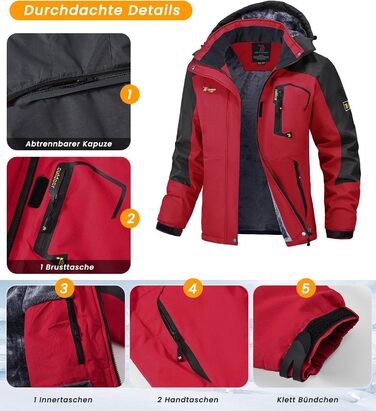 Зимова куртка Rdruko для жінок: водонепроникна, флісова, для сноуборду та гірських походів, яскраво-червона, розмір L