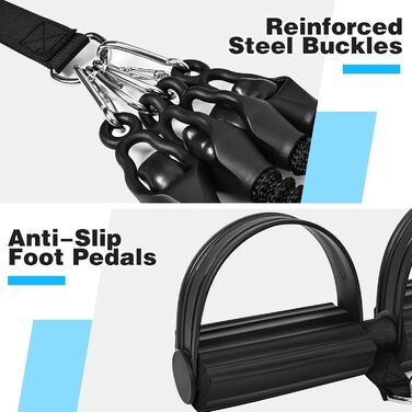 Набір еластичних стрічок FUNFLEX 45 кг для фітнесу: тренажер для пресу з ручками, фіксатором для ніг та дверним кріпленням. Система стрічок опору для дому, залу, м'язового та силового тренування. Чорний, 9 шт.