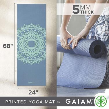 Йога мат Gaiam, 5 мм, нековзна, для йоги, пілатесу та тренувань на підлозі (172,7 x 61 x 5 мм)