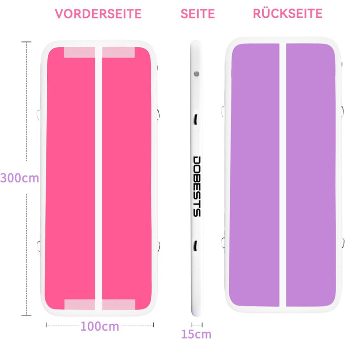 DOBESTS Airtrack Matte - Килимок для гімнастики та фітнесу, 300x100x15 см, рожевий та фіолетовий