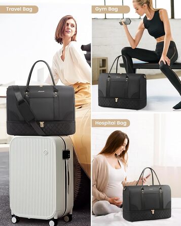 Сумка-мішок LOVEVOOK для жінок: дорожня/спортивна сумка-мішок з відділенням для взуття та мокрих речей, 2 шт. (40л, чорний)