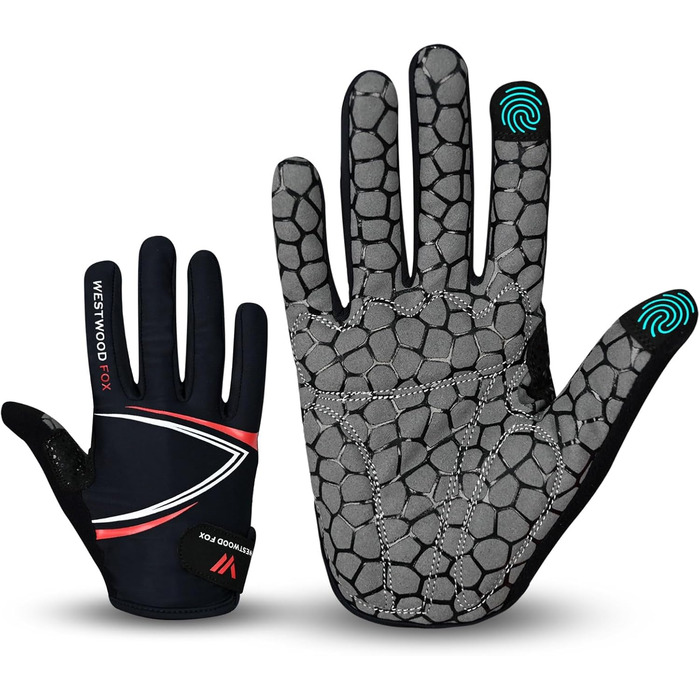 Велосипедні рукавички WESTWOOD FOX з посиленням, антиковзні, для сенсорних екранів, амортизуючі, MTB, шосе, гонки, чоловічі та жіночі, червоні