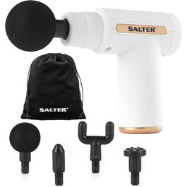 Масажний пістолет Salter Mini EE7427, 4 насадки, LCD, 6 швидкостей, акумуляторний, USB, глибокий масаж, білий
