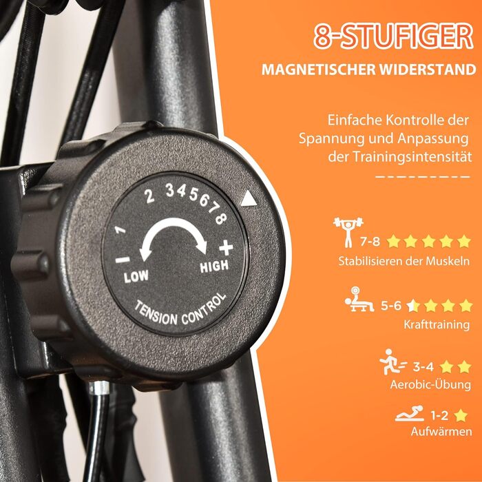 Складаний велотренажер HOMCOM X-Bike 2-в-1 з LCD-дисплеєм, магнітним опором (8 рівнів), тросами для фітнесу, сталевий, 105x48x118 см
