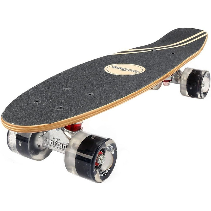 Скейтборд FunTomia Mini-Board Cruiser 57 см з 7-шарового канадського клену, підшипники Mach1 ABEC-9, білі з черепом, чорні LED-колеса