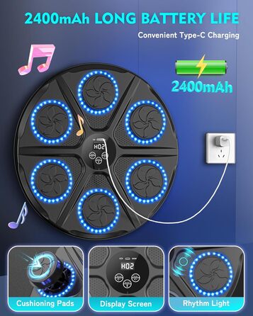 Музична бокс-машина для дорослих і дітей з Bluetooth, LED, 12 режимів та 12 швидкостей, бокс-рукавички в комплекті, електронний тренажер для боксу