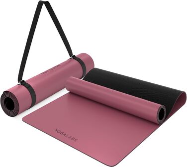 YOGALABS® Преміум йога-мат STUDIO 185×68×0,4 см, екстра великий, ремінь у комплекті, ECO PU та натуральний каучук, антиковзка поверхня, для йоги, гімнастики та пілатесу, 100% екологічний, без шкідливих речовин, бузковий
