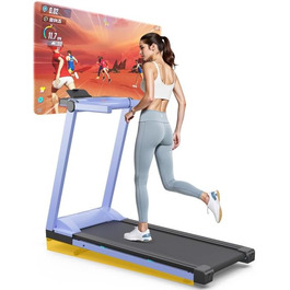 Lacuffy Біговий тренажер для дому, складаний, Walking Pad з нахилом 6%, велика площа для бігу 112 * 42 см, вантажопідйомність 158 кг, для високих людей (Синьо-Чорний)