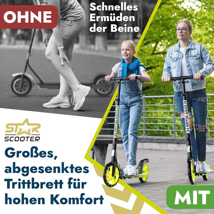 Самокат STAR SCOOTER алюмінієвий, для дітей і дорослих, великі колеса 205 мм, для хлопчиків і дівчат від 6 років, міський, XXL дека