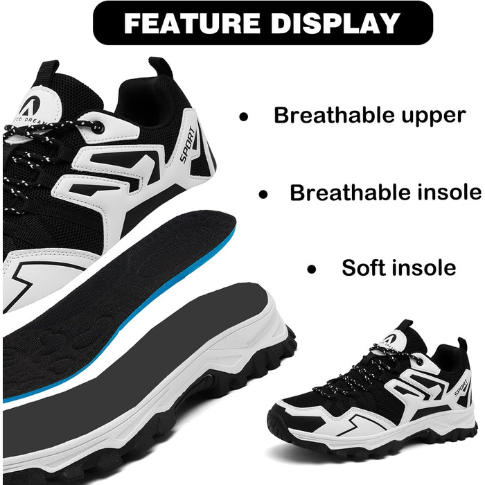 Чоловічі туристичні черевики для трекінгу та хайкінгу. Легкі Outdoor черевики для кемпінгу та трейлраннінгу (42 EU, Чорний/Білий)