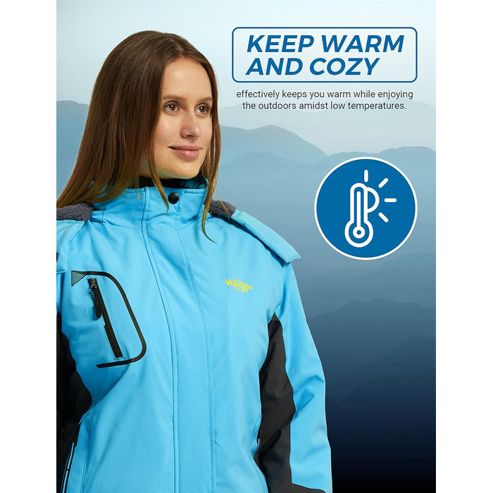 Жіноча гірськолижна куртка Wantdo, тепла флісова куртка, водонепроникна, дихаюча, вітрозахисна, з капюшоном, для активного відпочинку, турквіс, розмір M