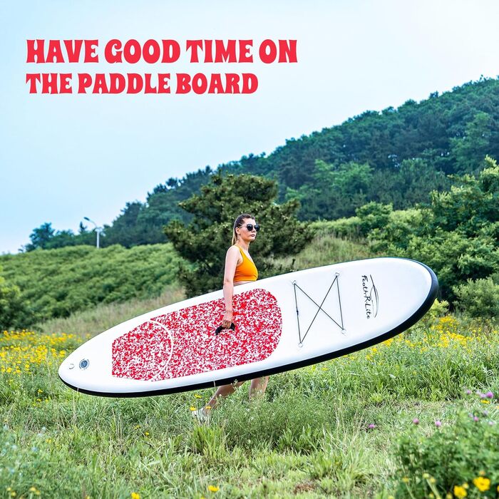 Надувний SUP Paddleboard FunWater для дорослих. Комплект: весло, насос, рюкзак, лінія. Зелено-білий (10' структура мармуру рожева)