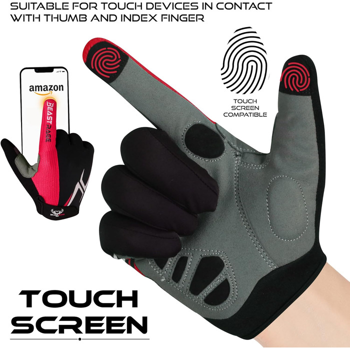 Велосипедні рукавички BEAT RAGE з напівпальцями для чоловіків та жінок, гелеві, протиковзкі, амортизуючі, для важкої атлетики, фітнес-студії, дихаючі, для гірського велосипеда (MTB), (XL, Червоний)