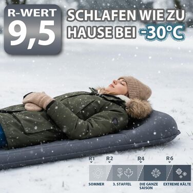 Кемпінговий килимок HiiPeak Isomatte R-Wert 9,5 з подушкою, ізольований, для зими та літа, зручний для кемпінгу, відпочинку на природі, піших прогулянок та наметів (сірий)