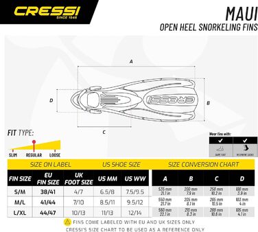 Ласти CRESSI Maui з EBS, довгі регульовані для плавання та снорклінгу, унісекс, чорні/червоні, L/XL (44-47 ЄС)