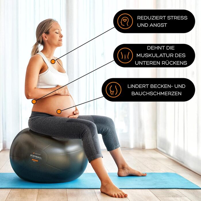 М'яч для фітнесу MANTRA SPORTS – фітбол для занять йогою, пілатесом, офісу та спини, баланс-м'яч для вагітних, розмір L (1,61 м – 1,78 м), чорний