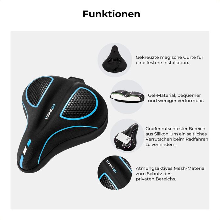 Накидка на сидіння велосипедне, гелеве, ергономічне, з дощем, для жінок та чоловіків (блакитне, широке)