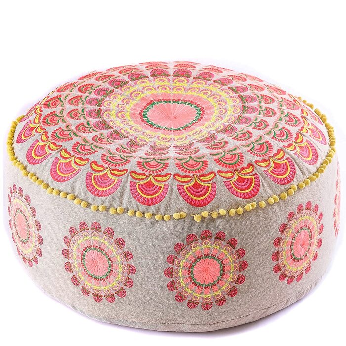 Пуф для сидіння Mandala Life ART Round Boho (60x20 см, червоний) - декоративний, бавовняний, без наповнювача