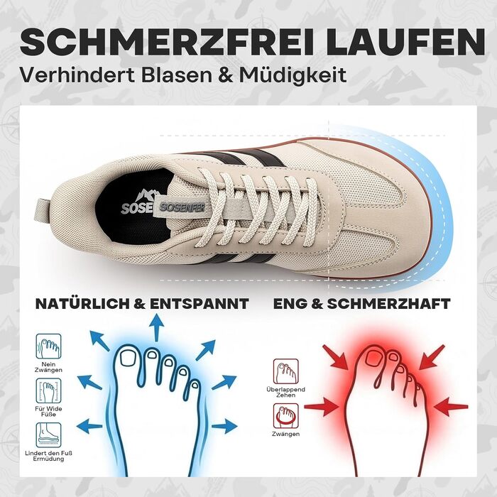 Кросівки-босоніжки Sosenfer Barfußschuhe унісекс, slip-on з широким носком та сіткою, хакі, 44 EU