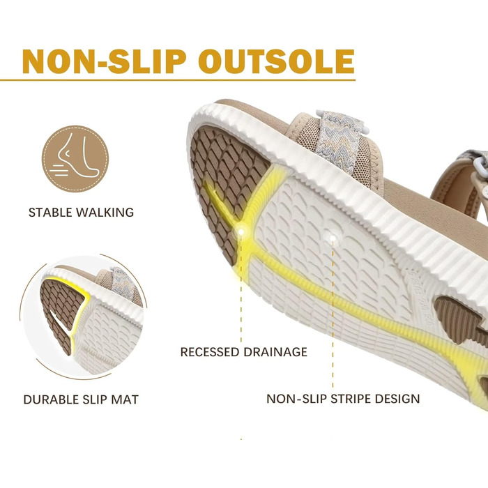 Жіночі трекінгові сандалії KuaiLu: зручні, ортопедичні, для туризму та відпочинку на природі. Легкі, з регульованою застібкою-липучкою, для літа, підходить при фасціїтісу. Колір: бежевий, розмір 39 EU.