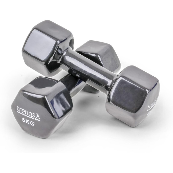 Гантелі TRENAS Hexagon 2x5 кг, набір для фітнесу та силових тренувань, універсальні для жінок і чоловіків, для дому та спортзалу