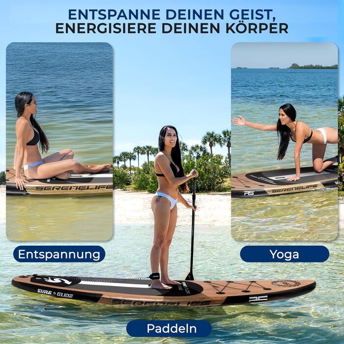 Надувний SUP SereneLife для дорослих та дітей: комплект з веслом, насосом та сумкою. Touring SUP для річки, моря та озера. Максимальне навантаження 155 кг.