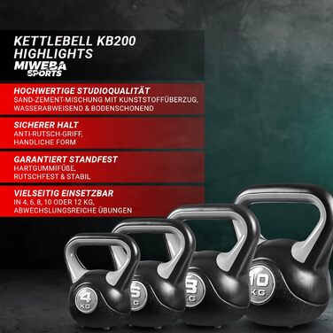 Гиря Miweba Sports KB200 8 кг для кросфіту та фітнесу, бодіфренд, для дому та вулиці