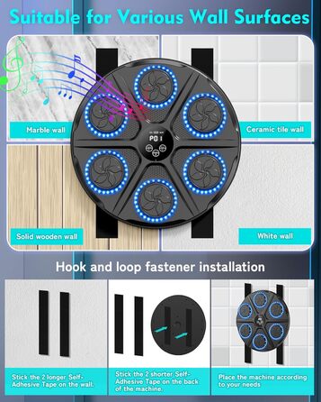 Музична бокс-машина для дорослих і дітей з Bluetooth, LED, 12 режимів та 12 швидкостей, бокс-рукавички в комплекті, електронний тренажер для боксу