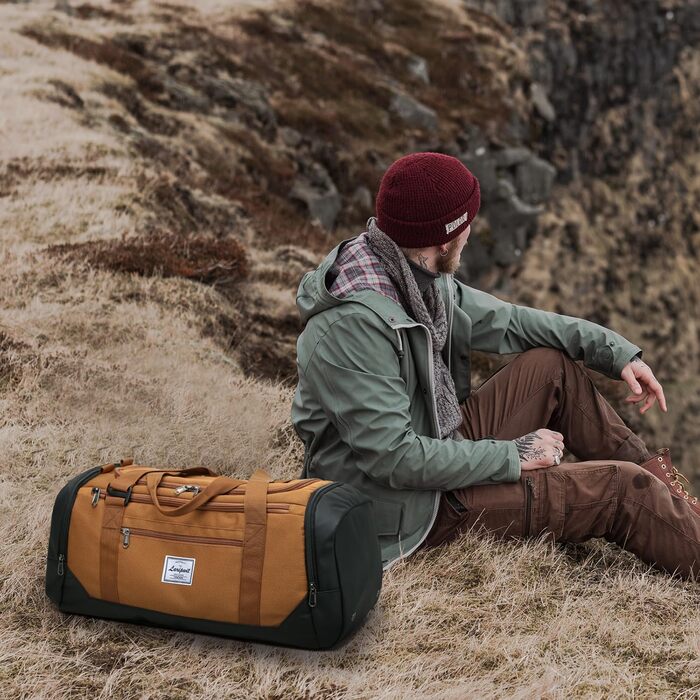 Спортивна сумка-рюкзак Laripwit 40 л для чоловіків і жінок, водонепроникна дорожня тренувальна сумка з відділенням для взуття та вологих речей, коричнева
