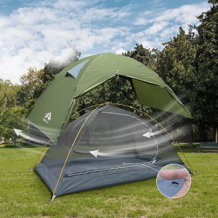 Намет Night Cat Camping 2-місний, водонепроникний, легкий, 3 сезони, з тамбуром, компактний, зелений