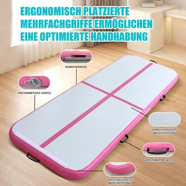 Надувна гімнастична матка Airtrack для дому: рожева, 200х100х10 см. Ідеальна для фітнесу, тренувань та гімнастики.